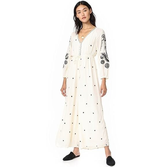 Free People Women's sz S Embroidered Off White & Black Jumpsuit Romper BOHO Chic - Picture 1 of 8